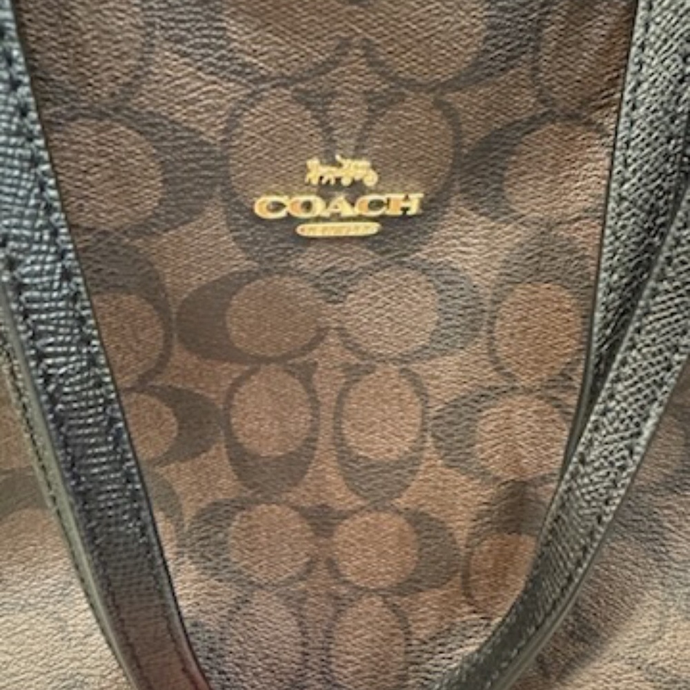 Coach Brown Signature Canvas Tote with Black Trim - Picture 14 of 15